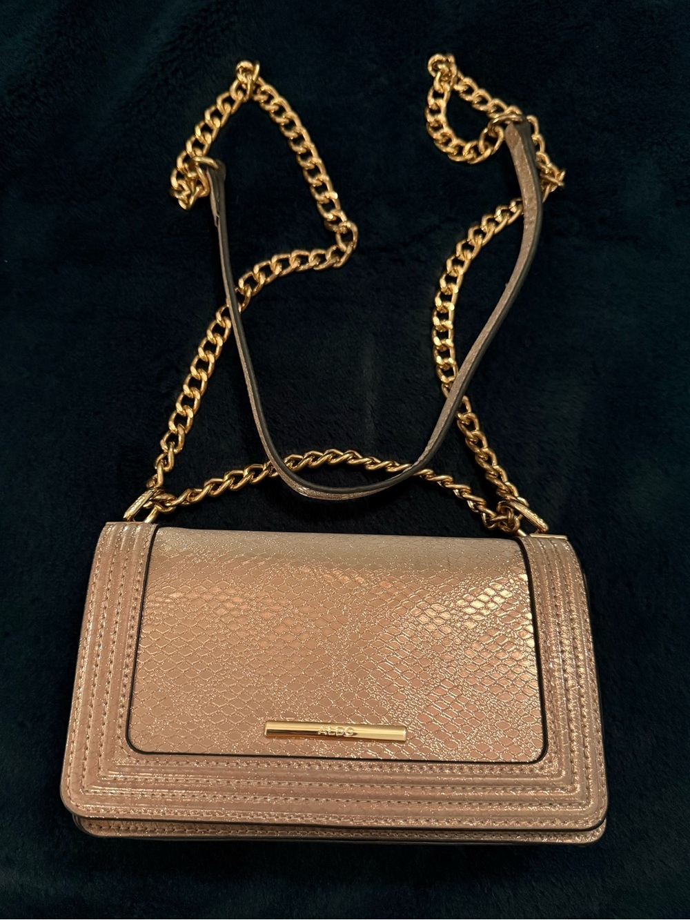 Aldo Metallic Snakeskin Print Crossbody Bag with Chain Strap